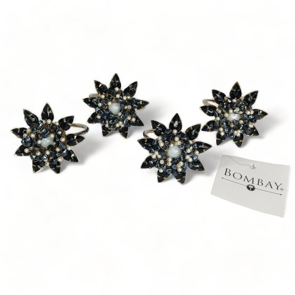 The Bombay Company Luxurious Black Pearl Floral Napkin Ring Set - Picture 3 of 12